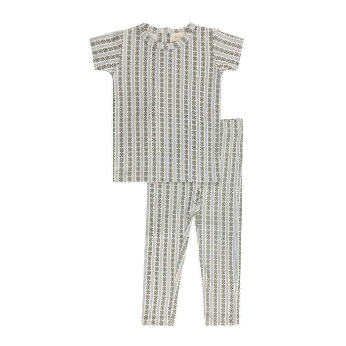 Boys Pajamas – Ivory Blue – Linear Leaf