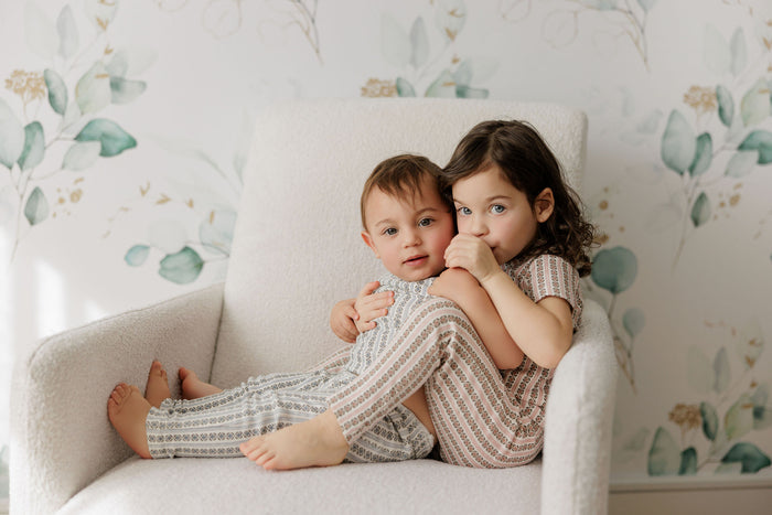 Boys Pajamas – Ivory Blue – Linear Leaf