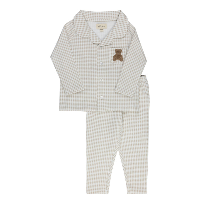 Boys Pajamas – Tan – Gingham Teddy