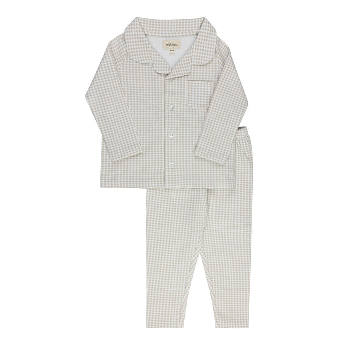 Boys Pajamas – Tan – Gingham Teddy