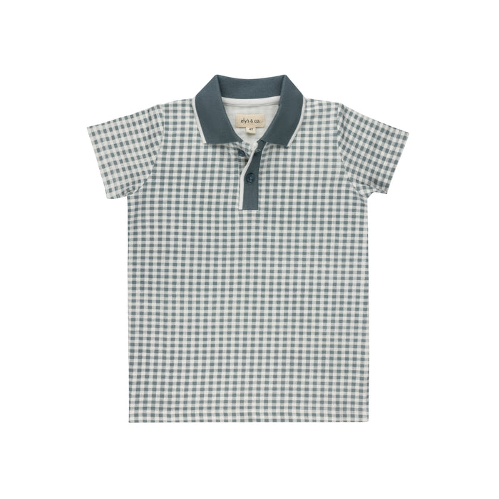 Boys Polo - Blue - Gingham Owl