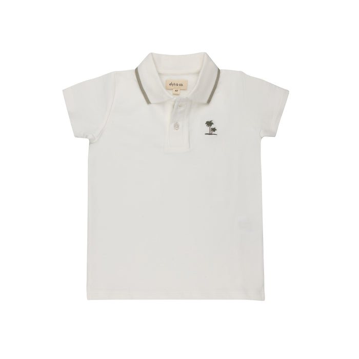 Boys Polo - Ivory - Embroidered Palm Trees