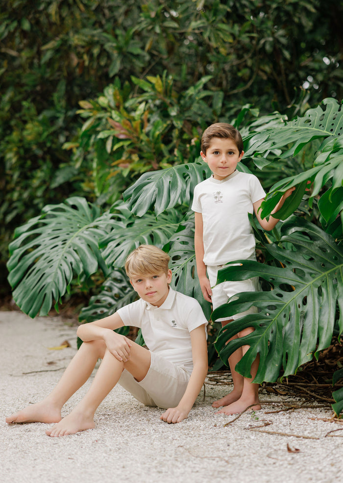 Boys Polo - Ivory - Embroidered Palm Trees