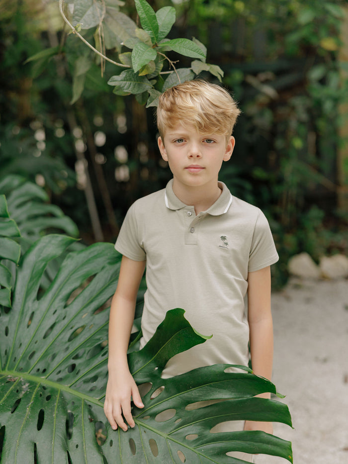 Boys Polo - Sage - Embroidered Palm Trees