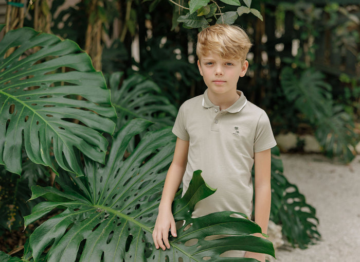Boys Polo - Sage - Embroidered Palm Trees