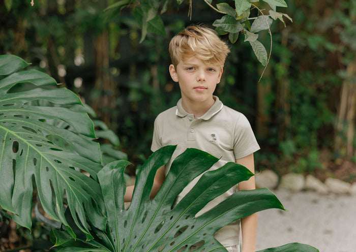 Boys Polo - Sage - Embroidered Palm Trees