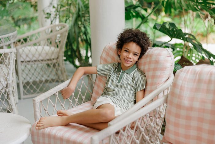 Boys Polo - Sage - Gingham Owl
