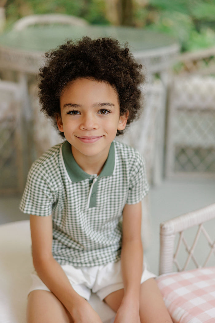 Boys Polo - Sage - Gingham Owl