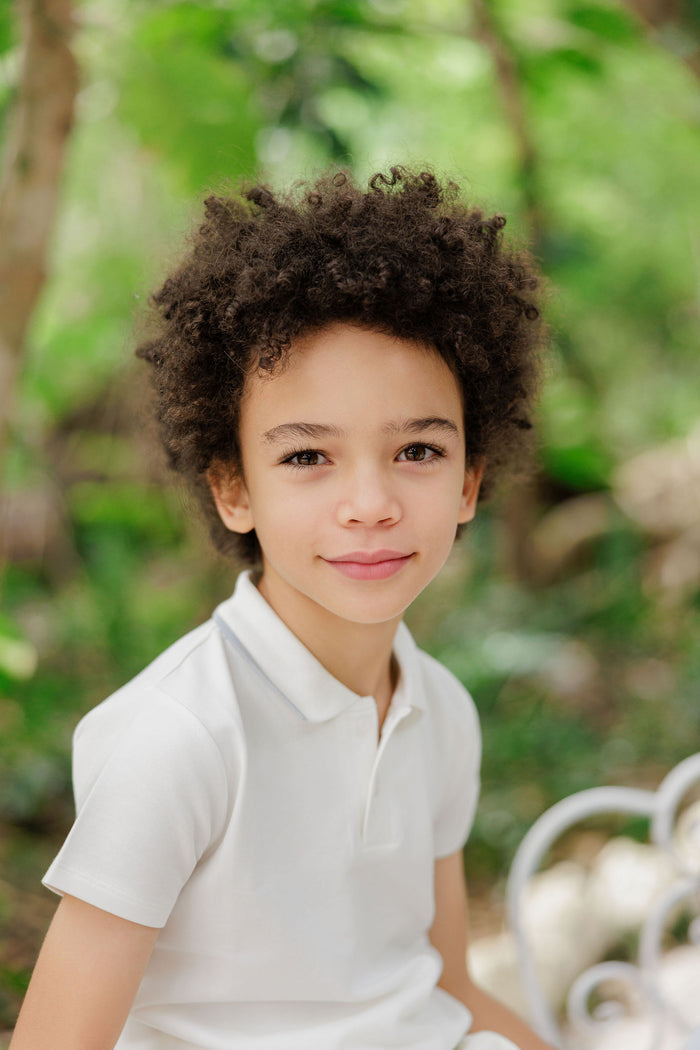 Boys Polo – Ivory Blue – Nautical Print