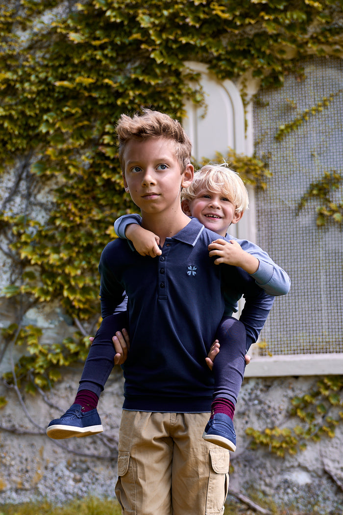Boys Polo – Navy/Blue – Embroidered Clover