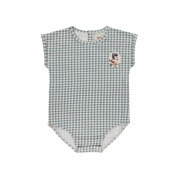 Boys Romper - Blue - Gingham Owl