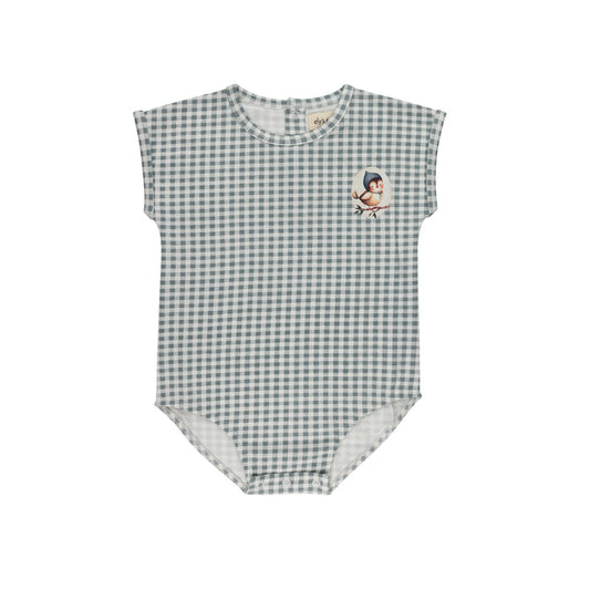 Boys Romper - Blue - Gingham Owl