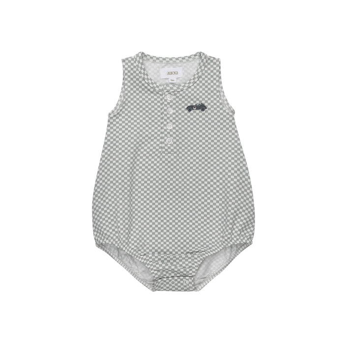 Boys Romper – Blue – Checked Race Car