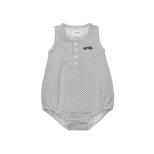 Boys Romper – Blue – Checked Race Car