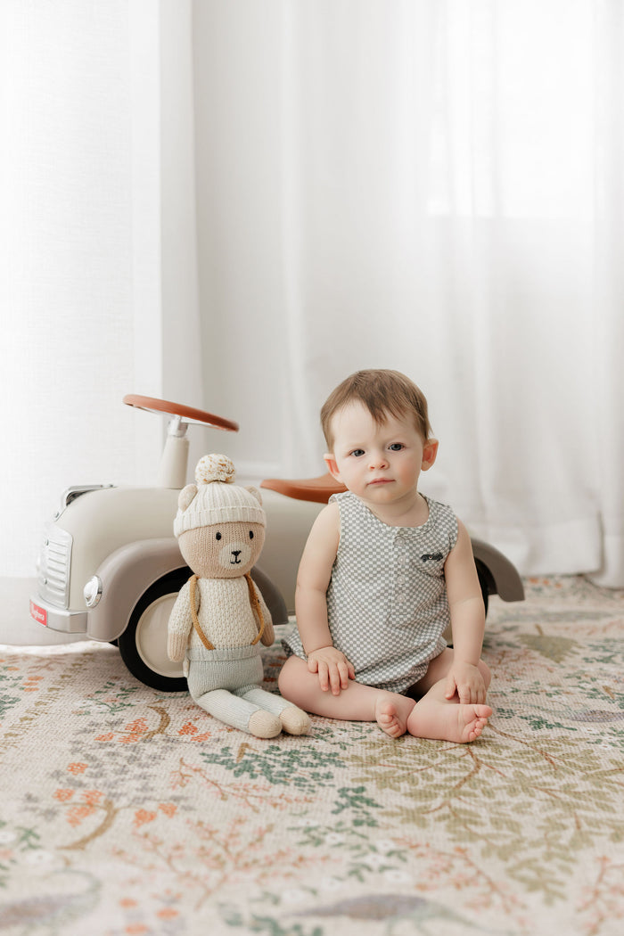 Boys Romper – Blue – Checked Race Car
