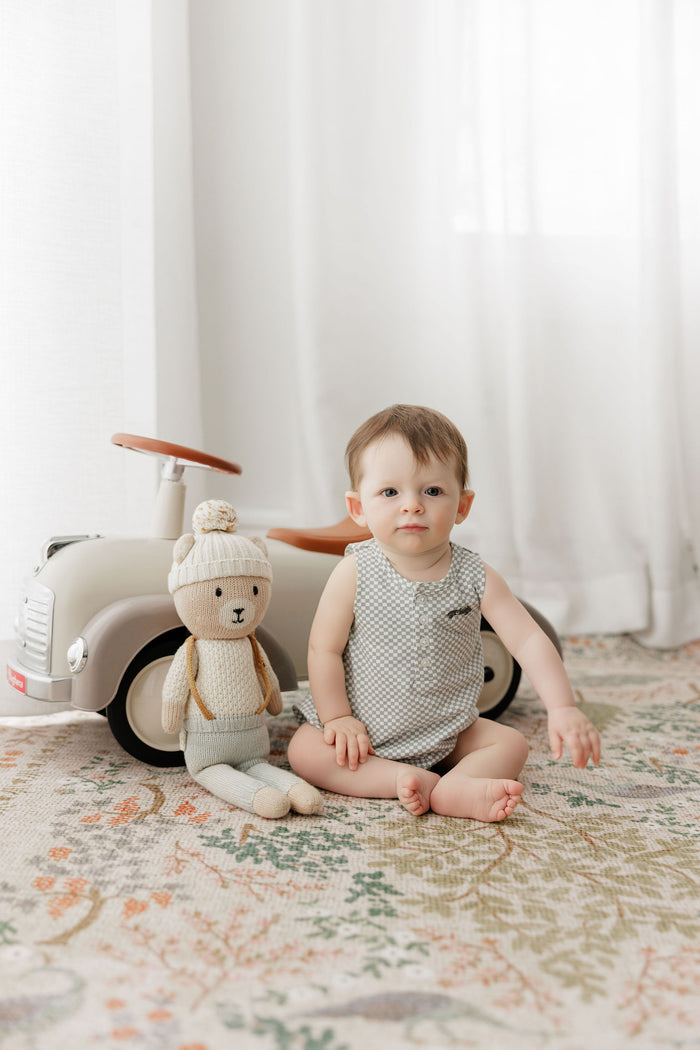 Boys Romper – Blue – Checked Race Car