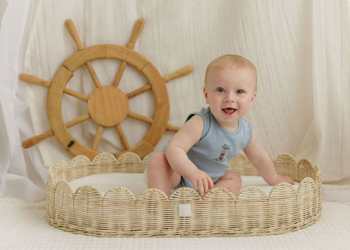 Boys Romper – Blue – Cross Stitch Lighthouse
