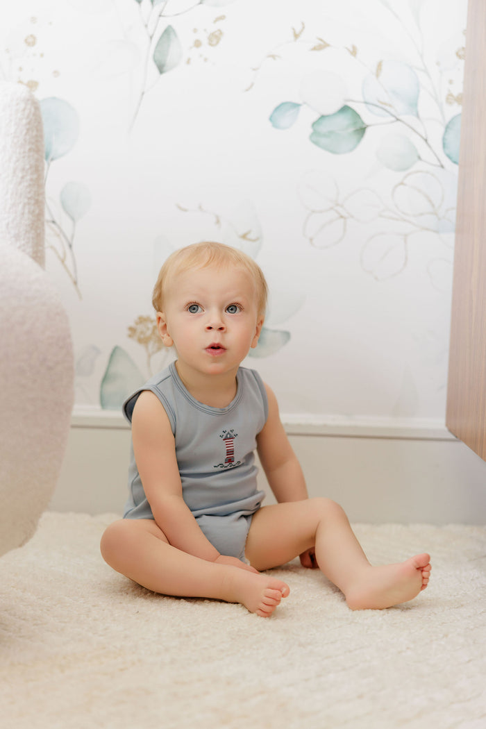 Boys Romper – Blue – Cross Stitch Lighthouse