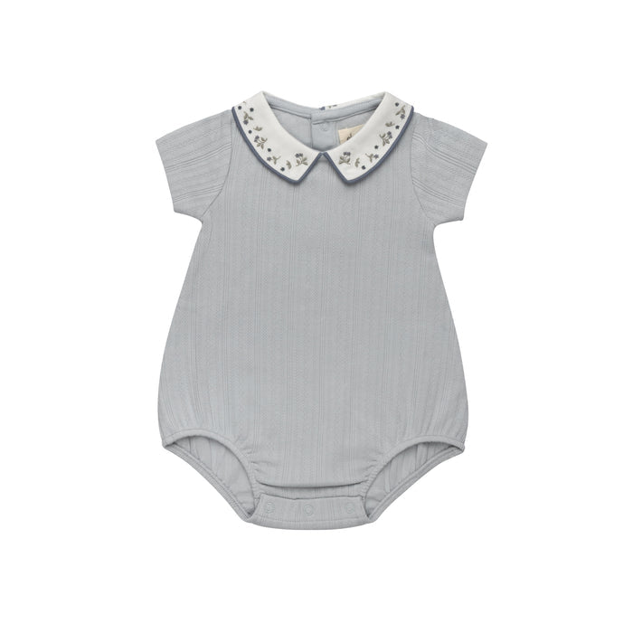 Boys Romper – Blue – Embroidered Collar