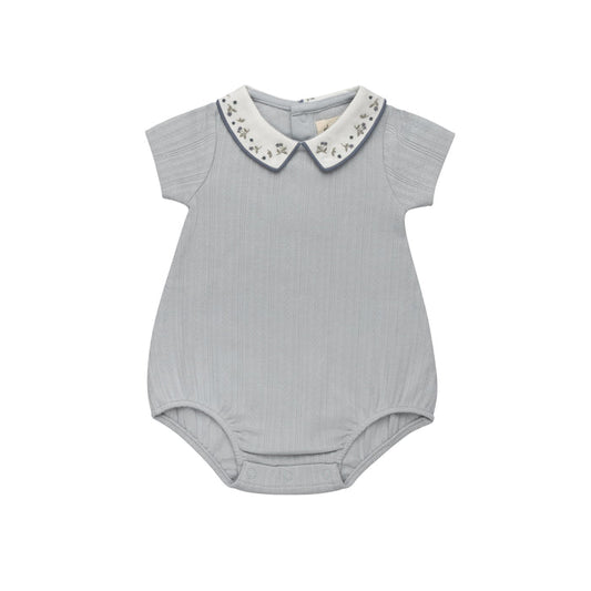 Boys Romper – Blue – Embroidered Collar