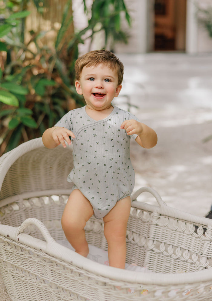 Boys Romper – Blue – Floral Pointelle