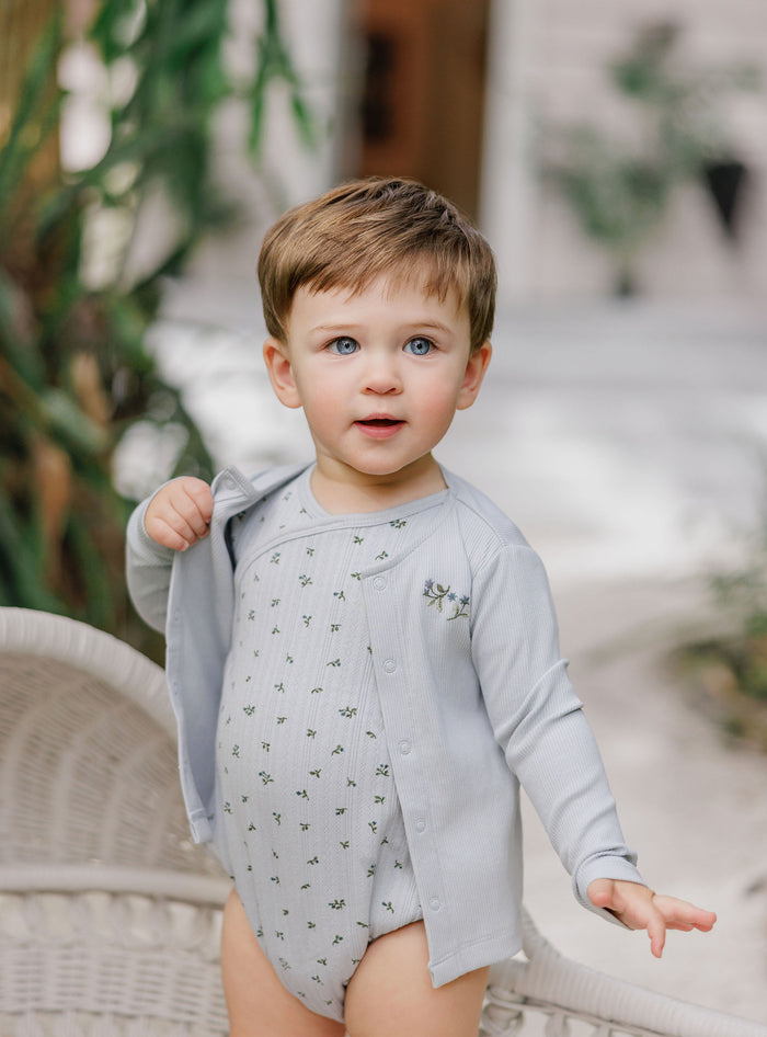 Boys Romper – Blue – Floral Pointelle