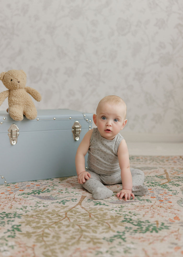 Boys Romper – Blue – Floral Rib ( Cardigan sold separately)