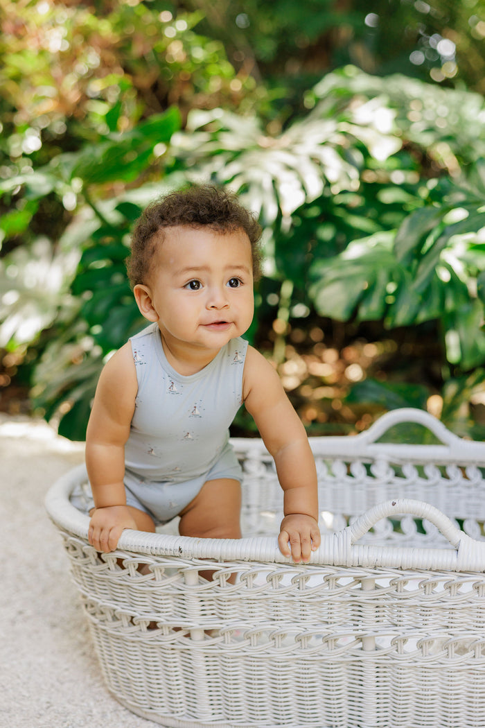 Boys Romper – Blue – Nautical Print