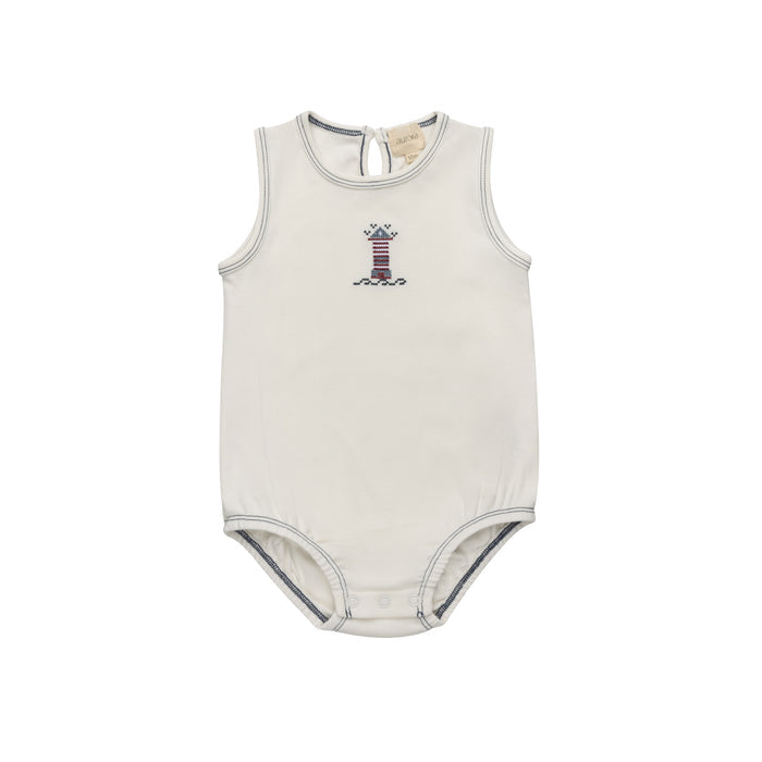 Boys Romper – Ivory Blue – Cross Stitch Lighthouse