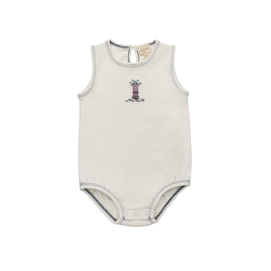 Boys Romper – Ivory Blue – Cross Stitch Lighthouse