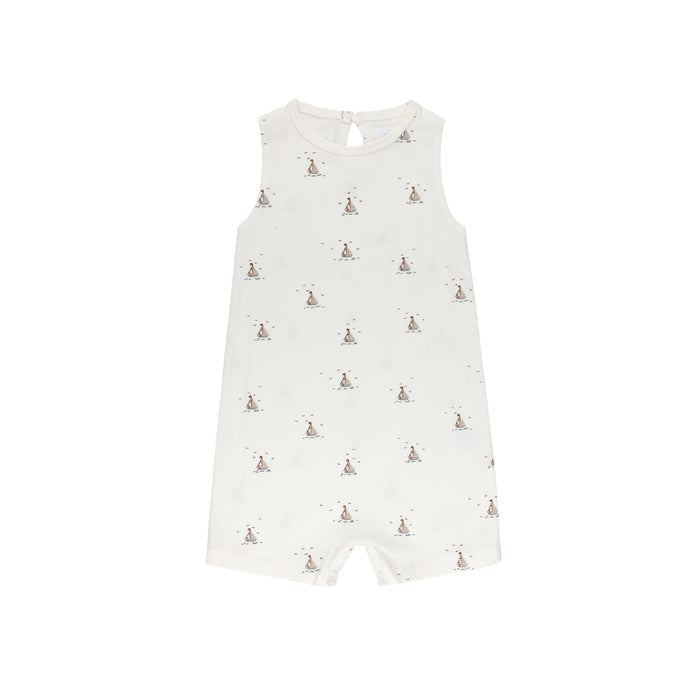 Boys Romper – Ivory Blue – Nautical Print