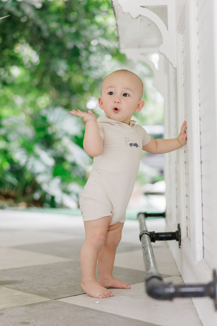 Boys Romper – Tan – Race Car