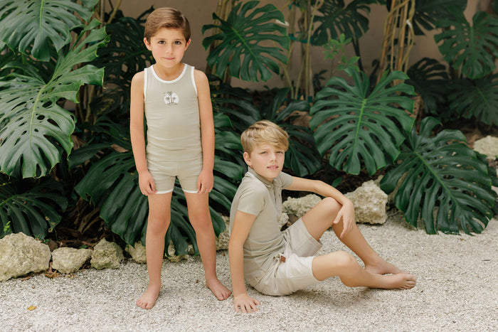 Boys Tank and Shorts - Sage - Printed Palm Trees