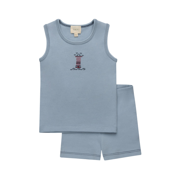 Boys Tank and Shorts – Blue – Cross Stitch Lighthouse