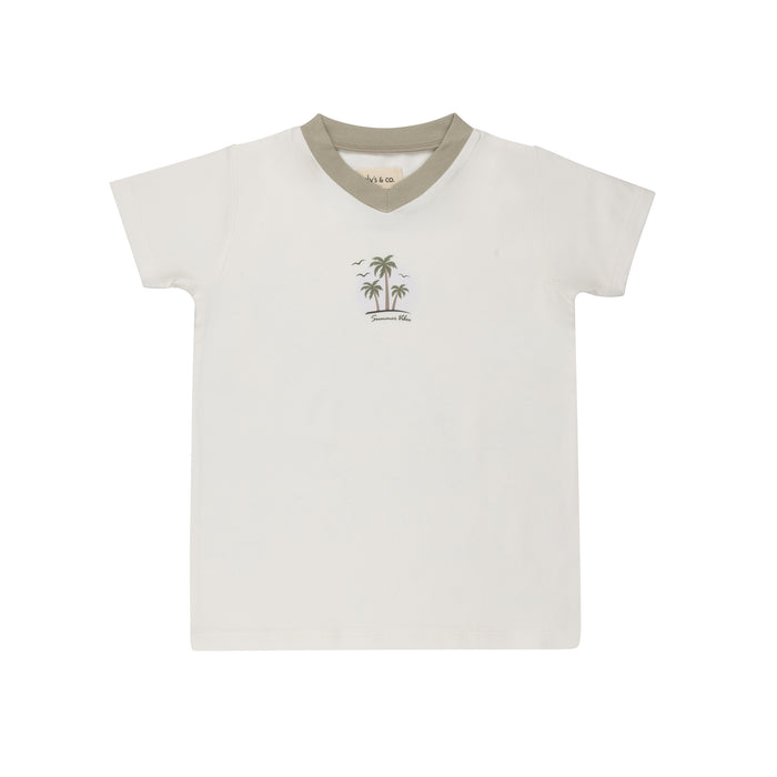 Boys Tee - Ivory - Printed Palm Trees