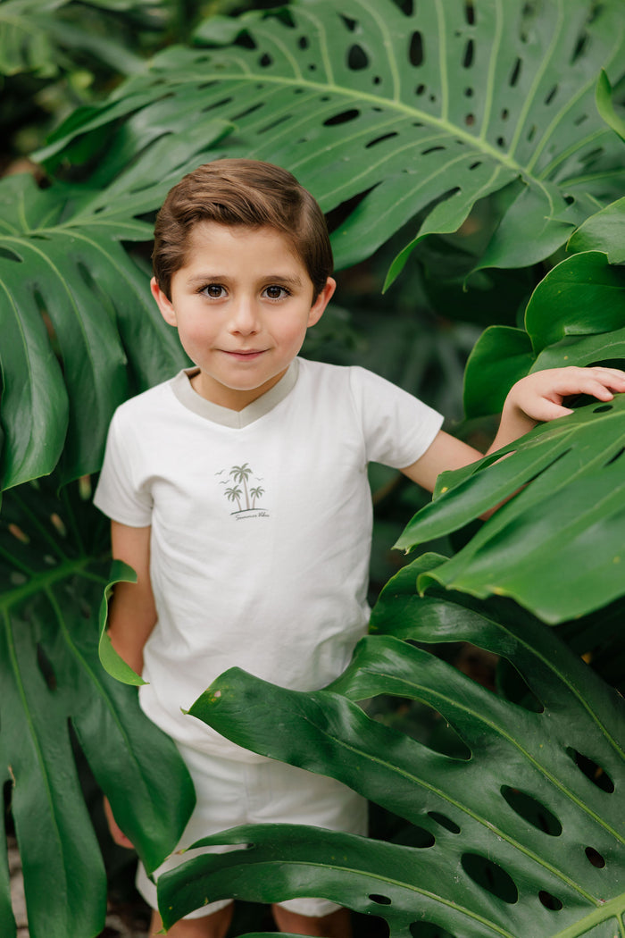 Boys Tee - Ivory - Printed Palm Trees
