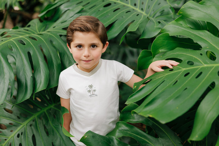 Boys Tee - Ivory - Printed Palm Trees