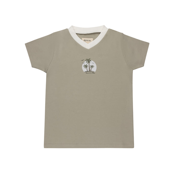 Boys Tee - Sage - Printed Palm Trees