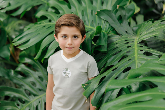 Boys Tee - Sage - Printed Palm Trees
