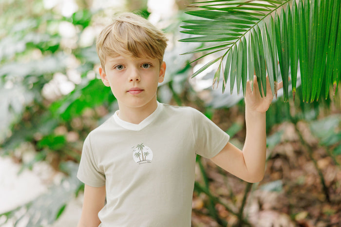 Boys Tee - Sage - Printed Palm Trees