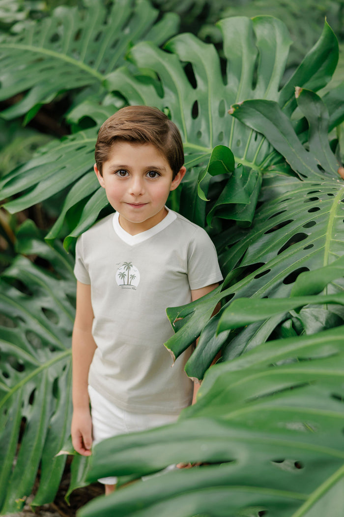 Boys Tee - Sage - Printed Palm Trees