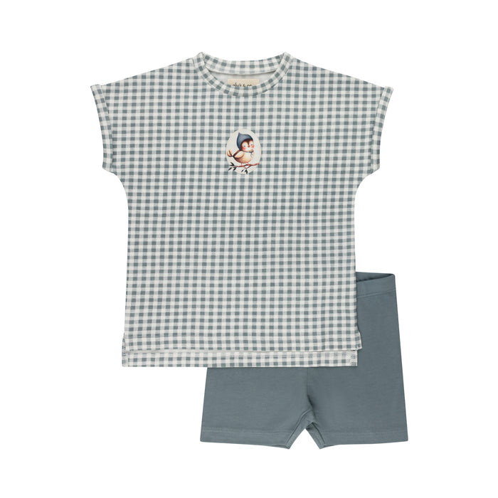 Boys Tee and Shorts - Blue - Gingham Owl
