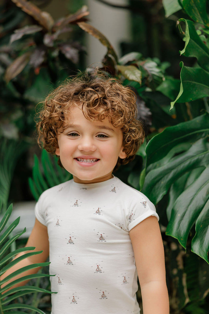 Boys Tee and Shorts – Ivory Blue – Nautical Print