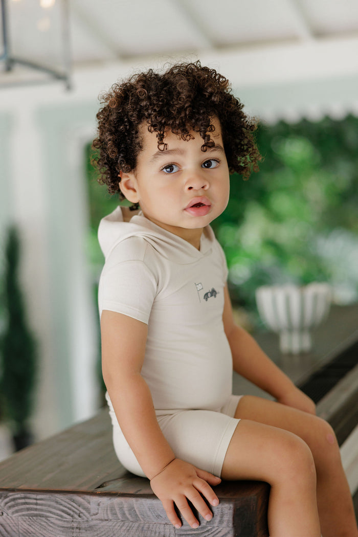 Boys Tee and Shorts – Tan – Race Car