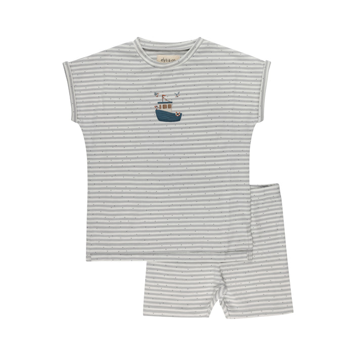 Boys Tshirt and Shorts Set - Blue - Nautical Stripe