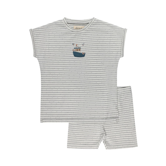 Boys Tshirt and Shorts Set - Blue - Nautical Stripe