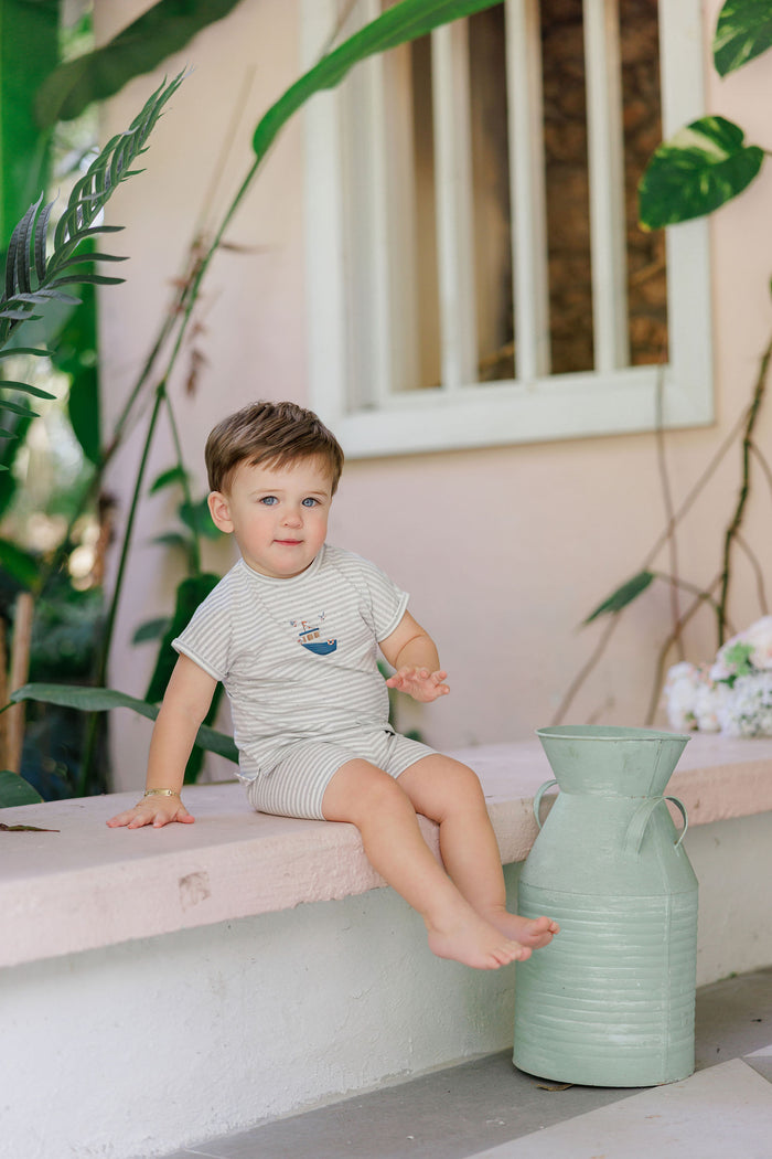 Boys Tshirt and Shorts Set - Blue - Nautical Stripe