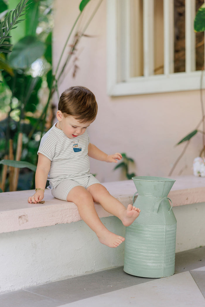 Boys Tshirt and Shorts Set - Blue - Nautical Stripe