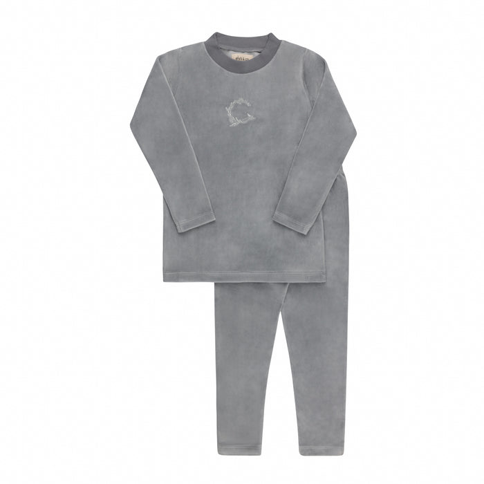 Boys Velour 2 Piece Set – Blue – Metallic Wreath