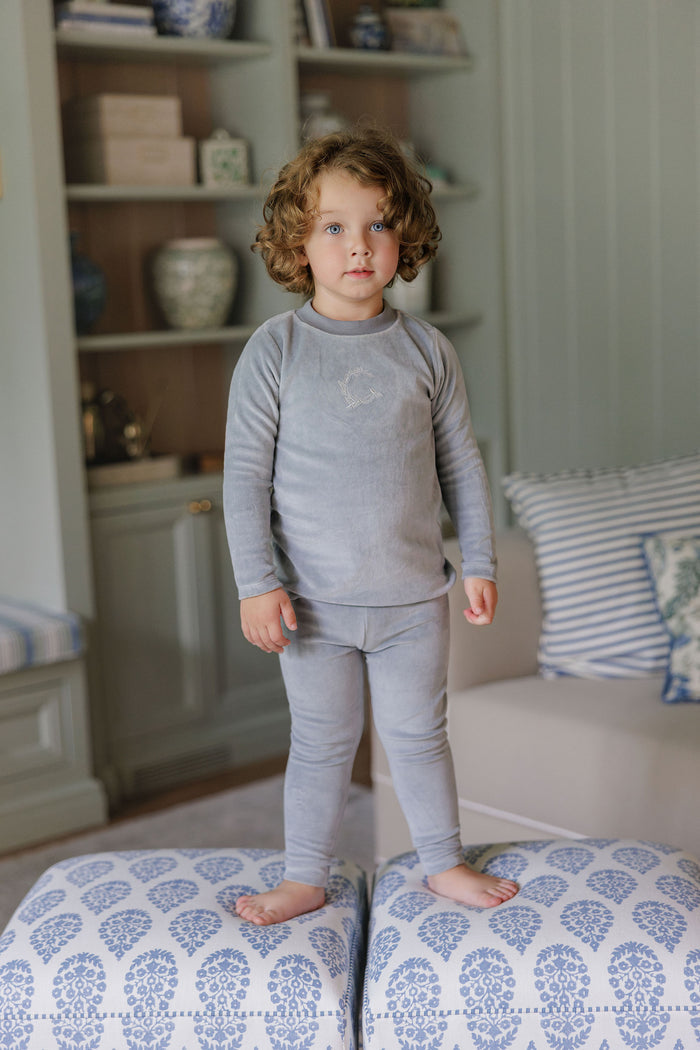 Boys Velour 2 Piece Set – Blue – Metallic Wreath